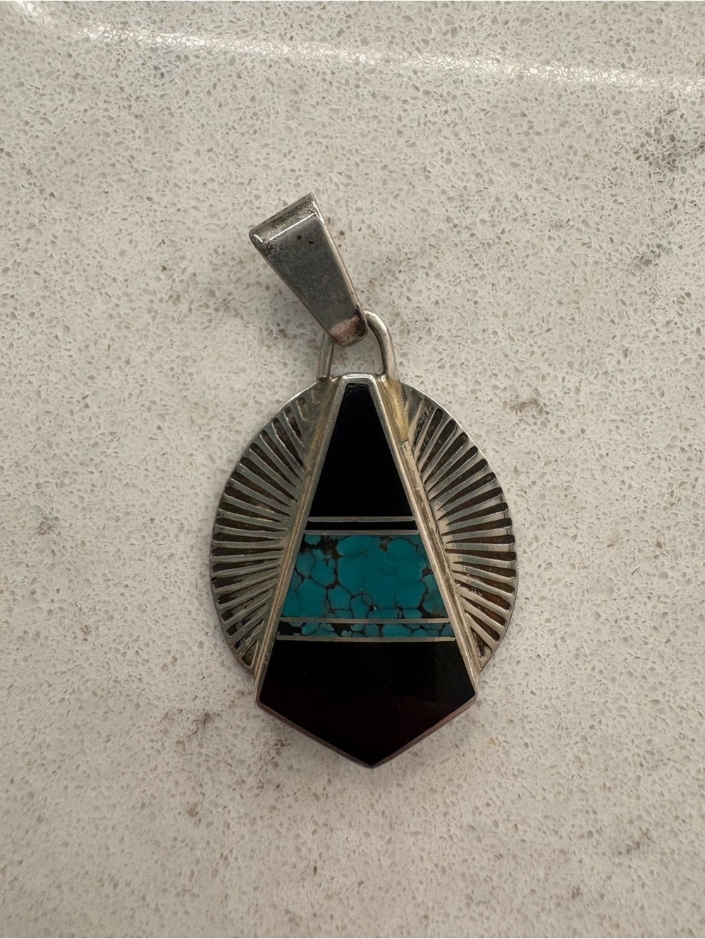 J. Charley Sterling Silver Turquoise & Black Native American Inlay Pendant